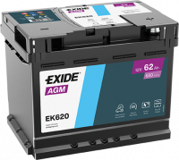 EXIDE Agm EK620 / 12v, 62Ah, 680A / 242x175x190 - +