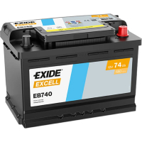 EXIDE Excell EB740 / 12V, 74Ah, 680A / 278x175x190 - +