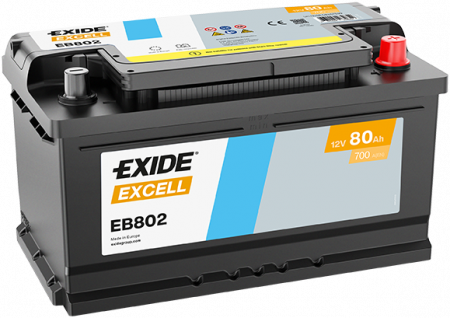 EXIDE Excell EB802 / 12V, 80Ah, 700A / 315x175x175 - +