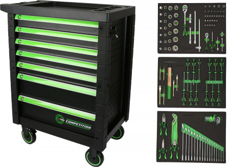 KS TOOLS Työkaluvaunu, 7 laatikkoa, COMPETITION ja 119 premium-työkalua