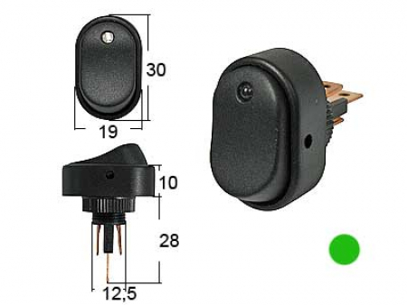 Keinukytkin Ovaali / 0-1 / Led / Vihreä