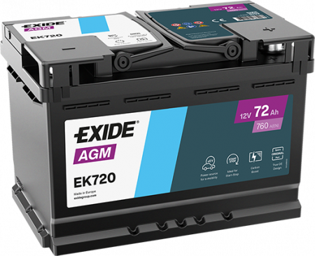EXIDE Agm EK720 / 12V, 72Ah, 760A / 278x175x190 - +