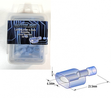 Autoline LAATTALIITIN 6.3mm UROS, sininen ERISTETTY 50kpl