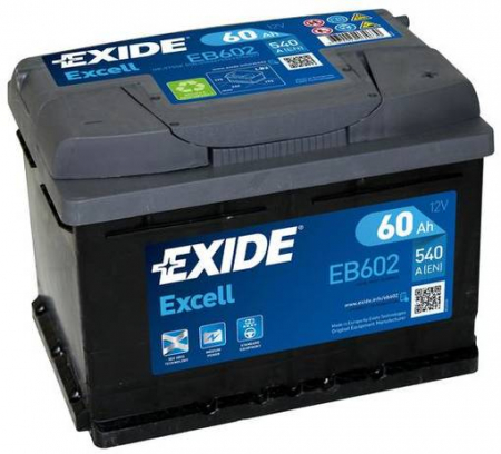 EXIDE Excell EB602 / 12V, 60Ah, 540A / 242x175x175 - +
