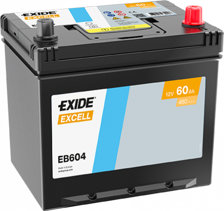 EXIDE Excell EB604 / 12V, 60Ah, 390A / 230x173x222 - +