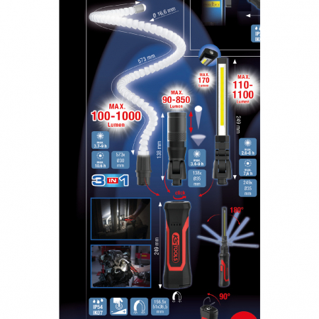KS TOOLS eQi UltimateBEAM 3-in-1 Pikalukittava työvalosarja, 4 osaa