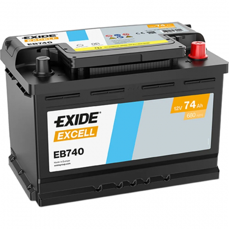 EXIDE Excell EB740 / 12V, 74Ah, 680A / 278x175x190 - +