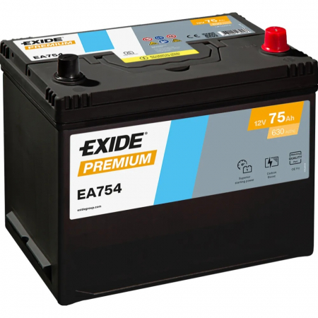 EXIDE Premium EA754 / 12V, 75Ah, 630A / 270x173x222 - +